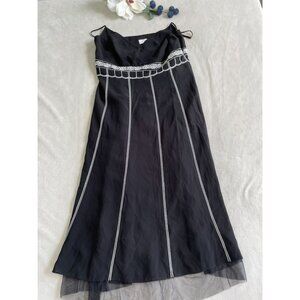 Ann Taylor Loft Sleeveless Black Dress With Silver Embroidery Size 6 Whimsigoth